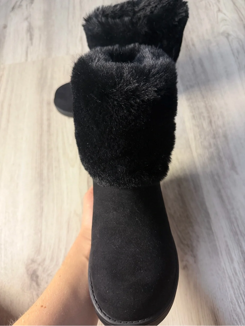 G by Guess Black Faux Fur Cuff Winter Boots with Logo Charm